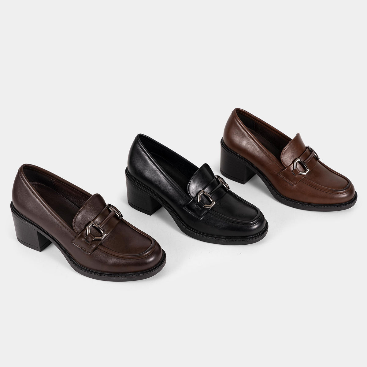 Mocassins à Talon Carré avec Boucle Métallique
