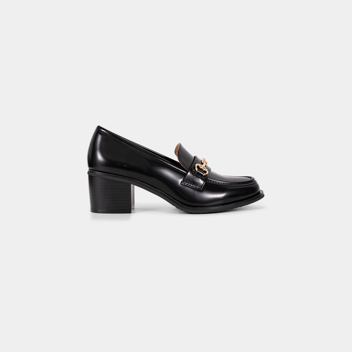 Mocassins à Talon Carré avec Chaîne Dorée