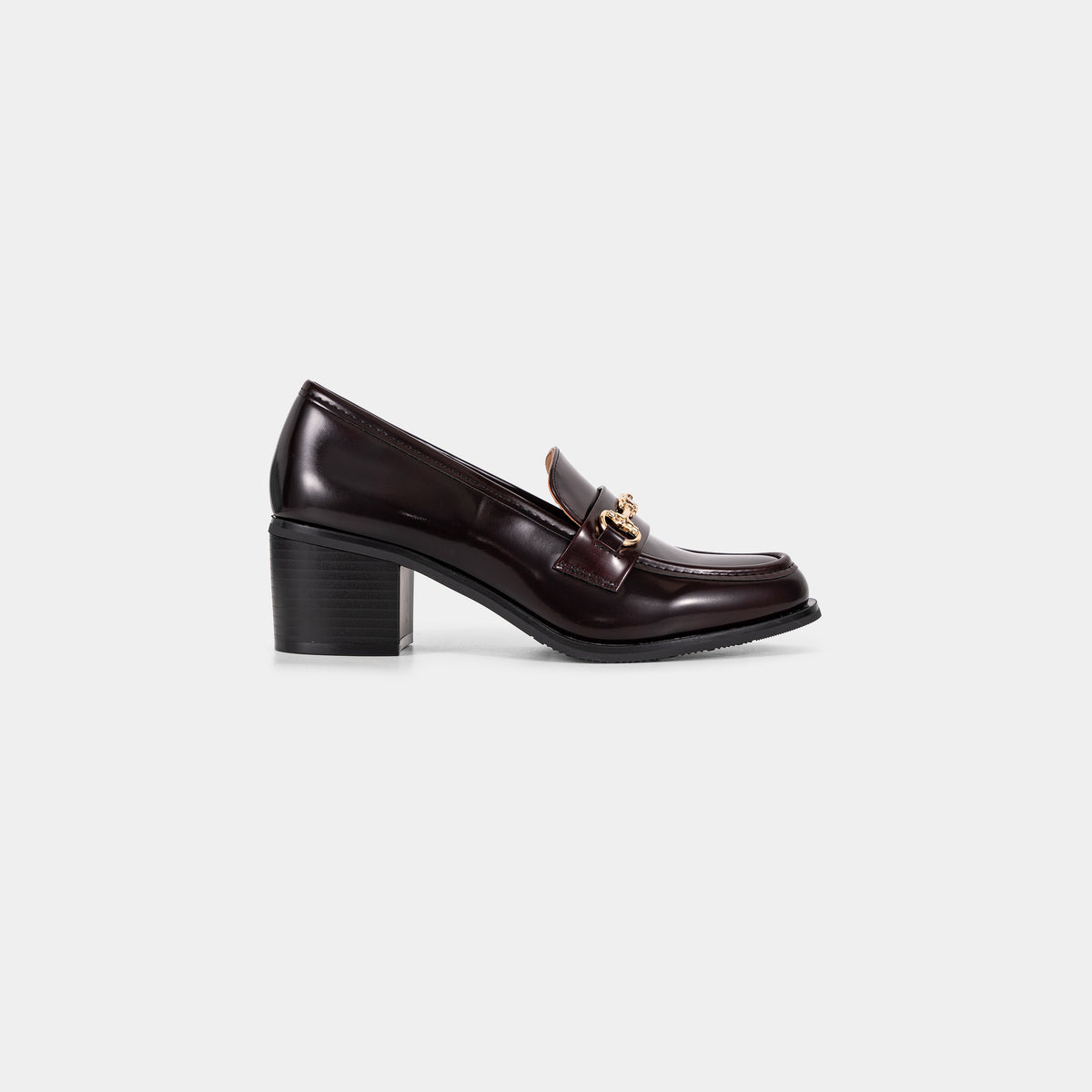 Mocassins à Talon Carré avec Chaîne Dorée