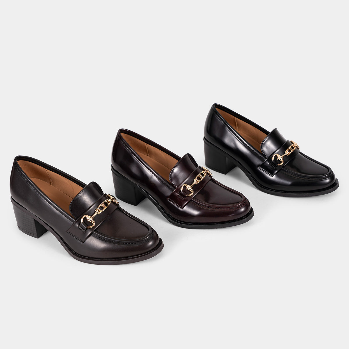 Mocassins à Talon Carré avec Chaîne Dorée