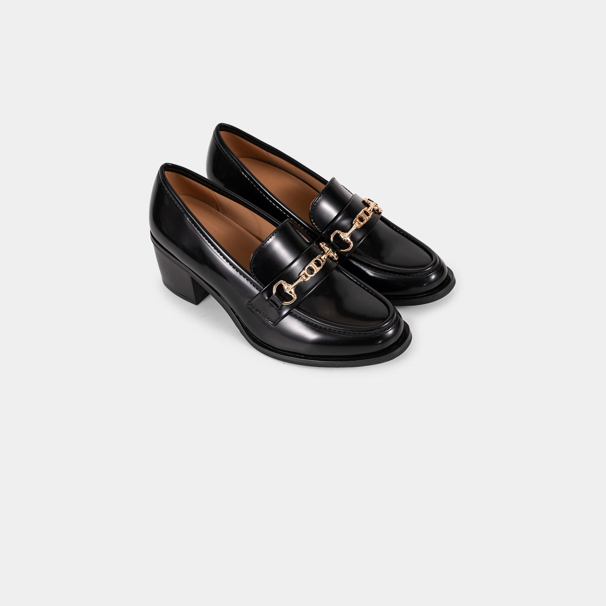 Mocassins à Talon Carré avec Chaîne Dorée