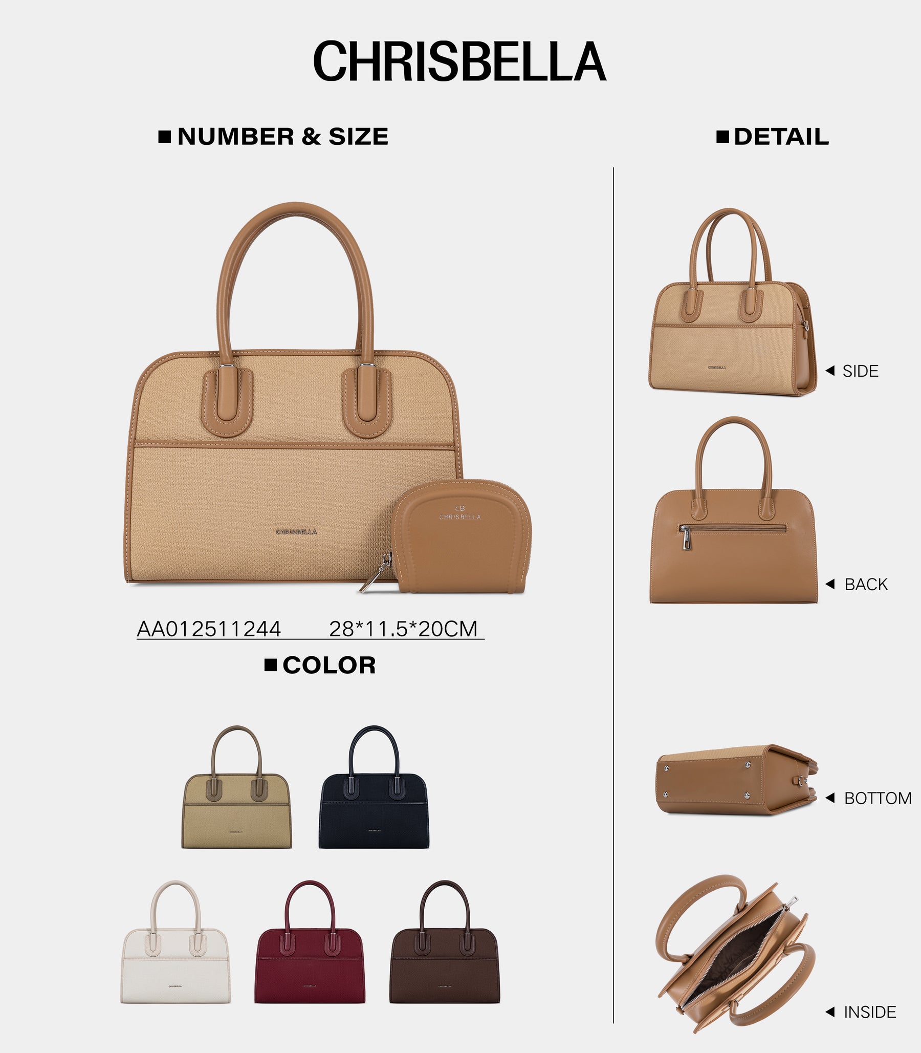 Structured Double-Handle Satchel Bag - colors and details
