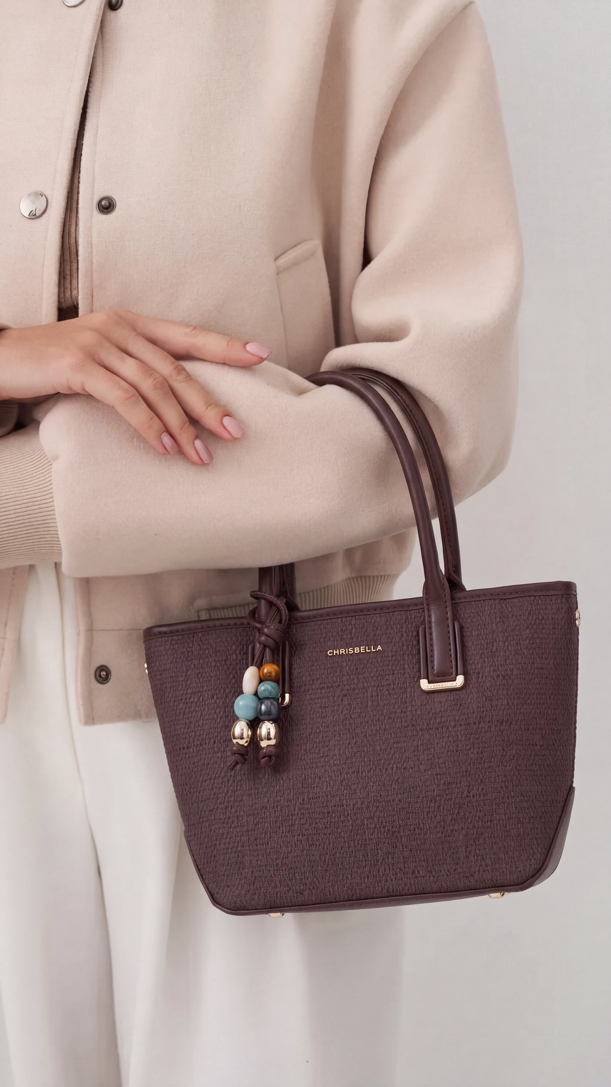 Sac Structuré avec Breloque et Pochette à Cartes