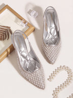 Escarpins Slingback à Bout Pointu avec Perles et Cristaux