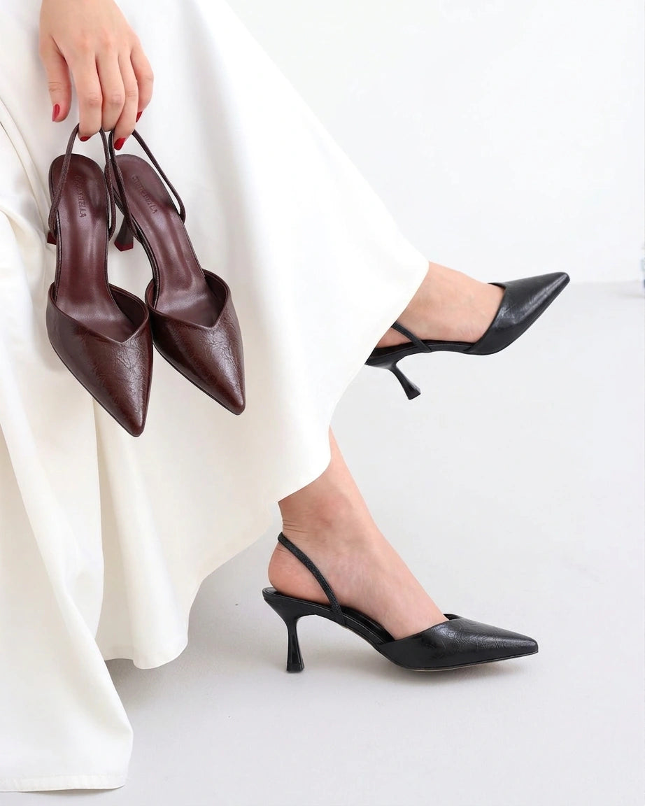 Escarpins Slingback à Bout Pointu et Finition Texturée