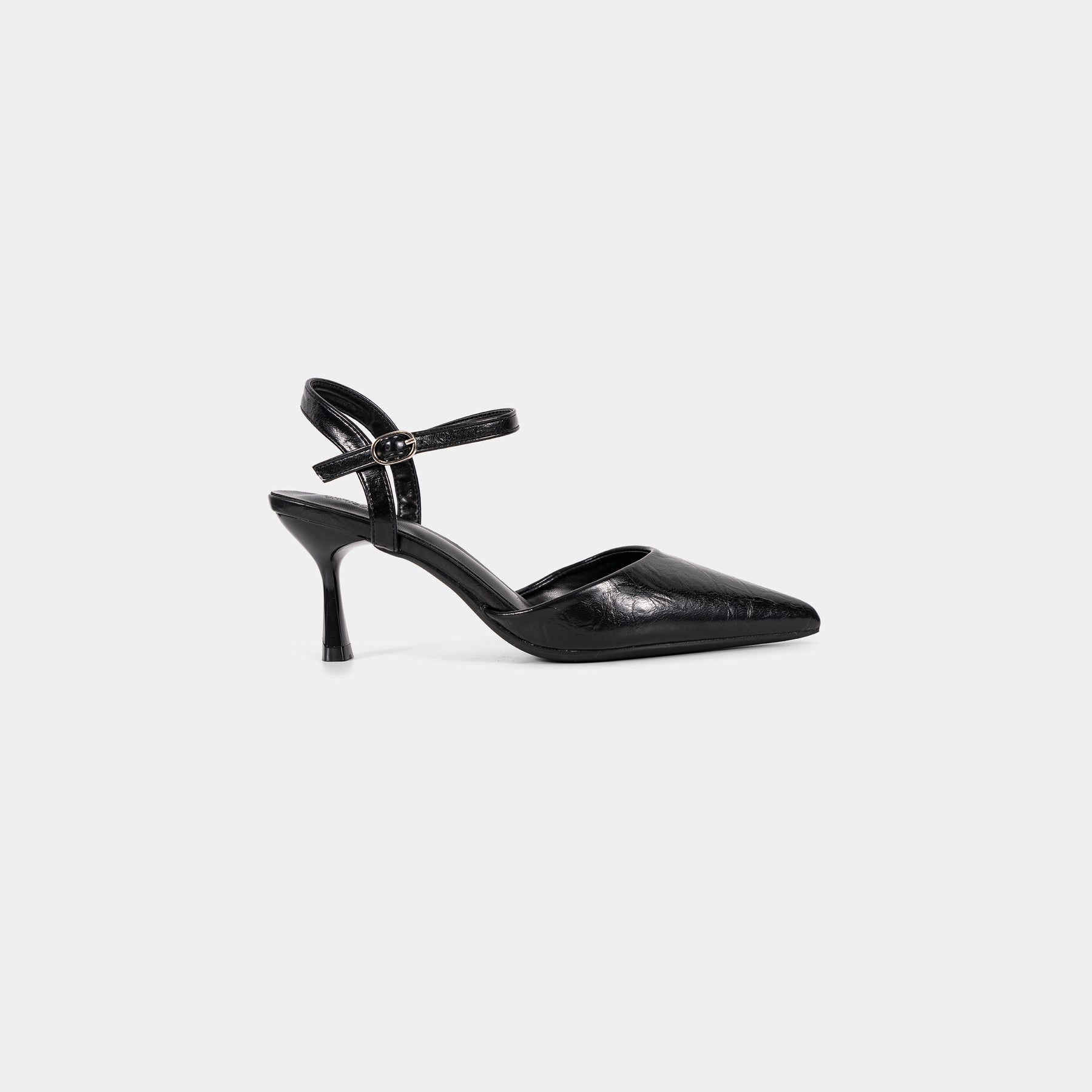 Textured-Finish Pointed-Toe Ankle-Strap Pumps