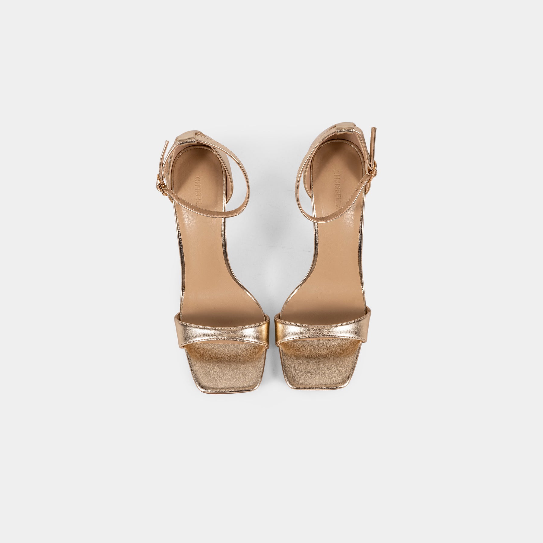 Metallic-Finish Square-Toe Ankle-Strap Sandals