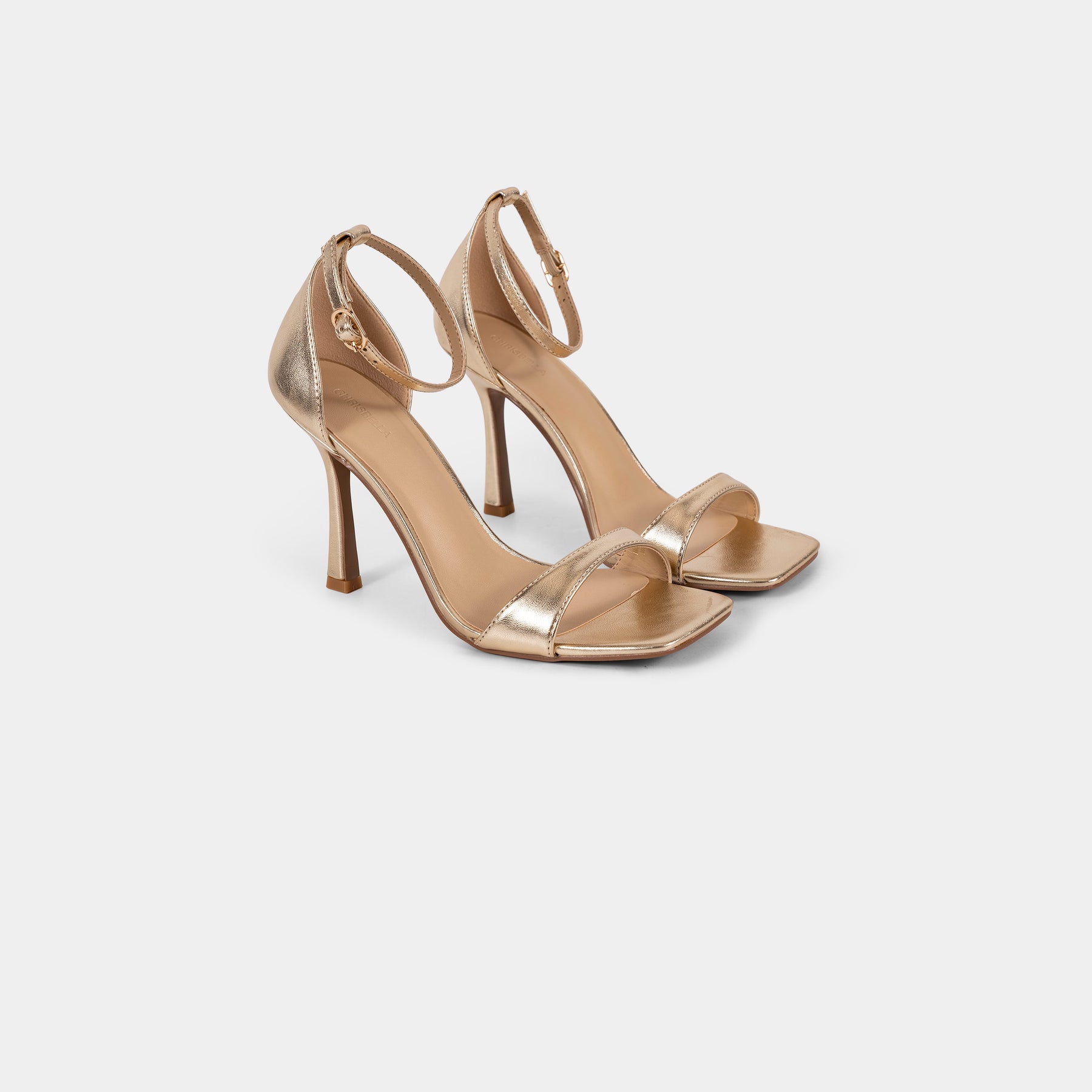 Metallic-Finish Square-Toe Ankle-Strap Sandals