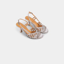 Metallic-Finish T-Bar Slingback Sandals with Radiating Straps
