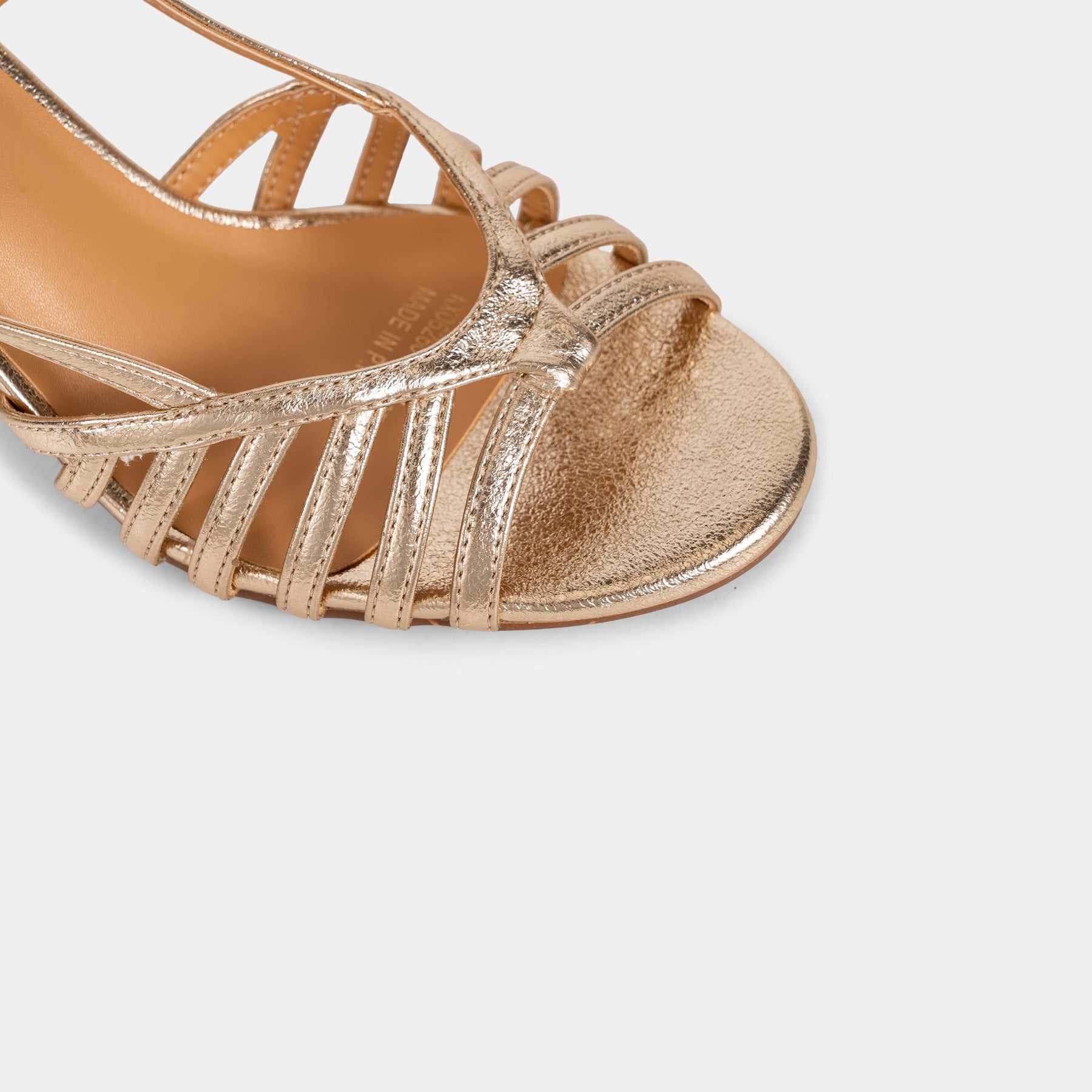 Metallic-Finish T-Bar Slingback Sandals with Radiating Straps