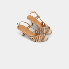 Metallic-Finish T-Bar Slingback Sandals with Radiating Straps