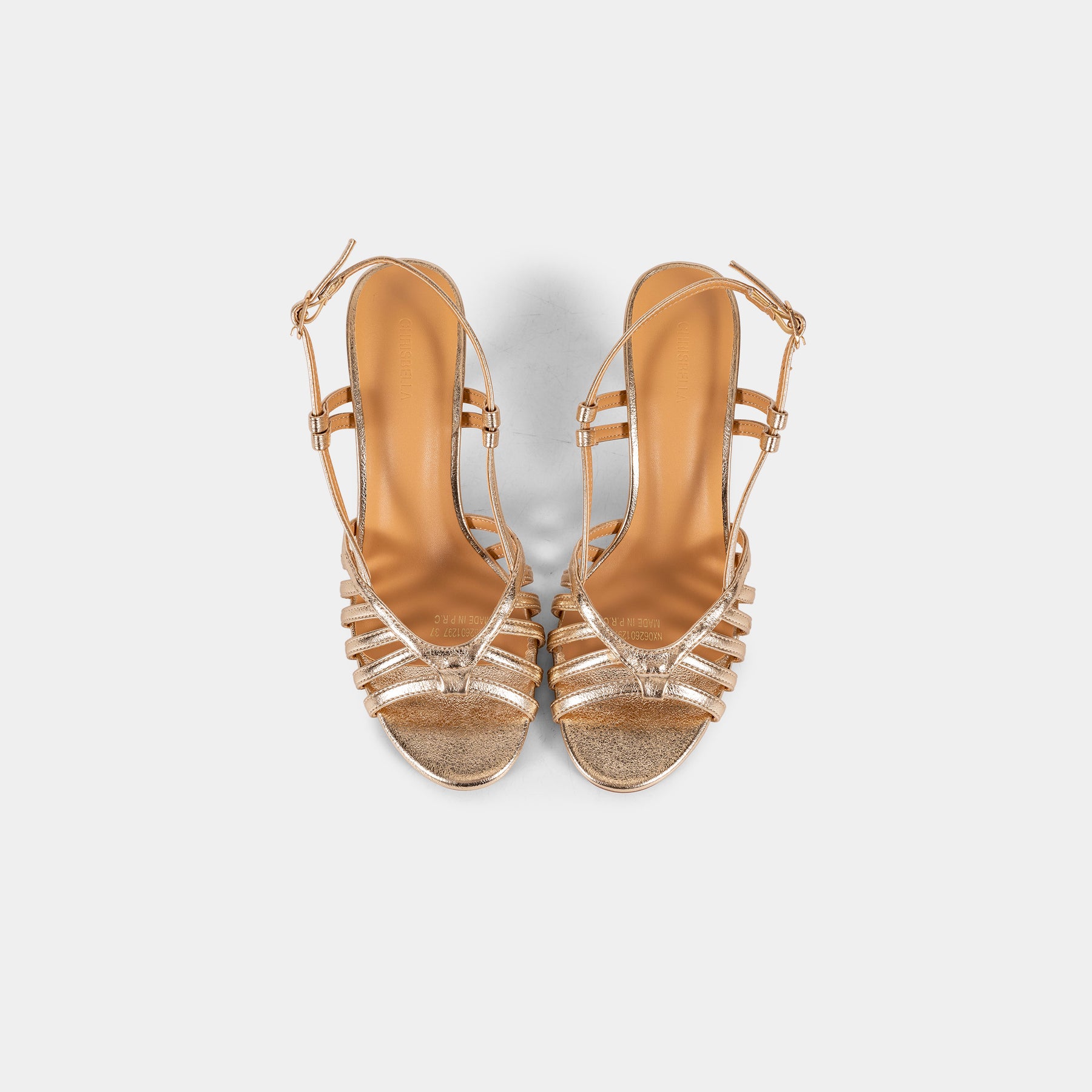 Metallic-Finish T-Bar Slingback Sandals with Radiating Straps