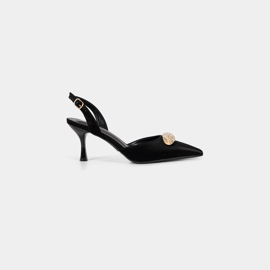 Pointed-Toe Slingback Pumps with Oval Crystal Brooch