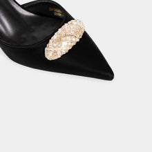 Pointed-Toe Slingback Pumps with Oval Crystal Brooch