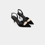 Escarpins Slingback à Bout Pointu avec Broche en Cristaux