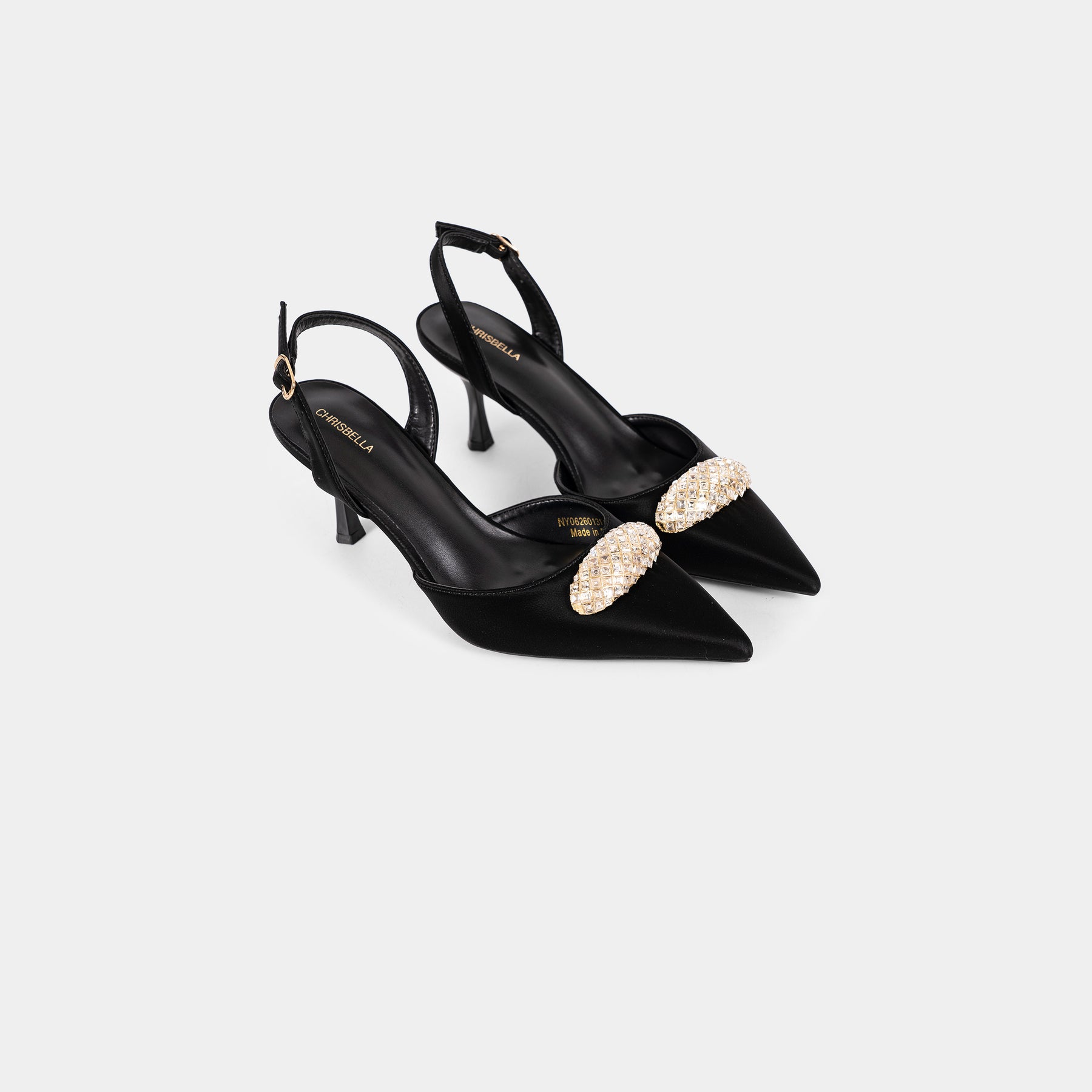 Pointed-Toe Slingback Pumps with Oval Crystal Brooch