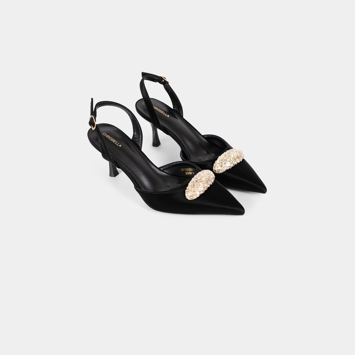 Escarpins Slingback à Bout Pointu avec Broche en Cristaux