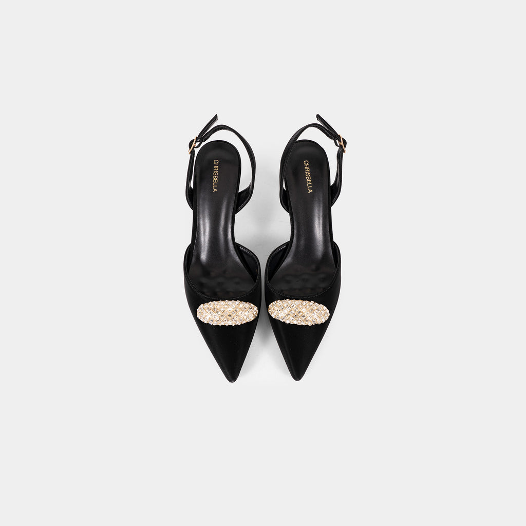 Escarpins Slingback à Bout Pointu avec Broche en Cristaux