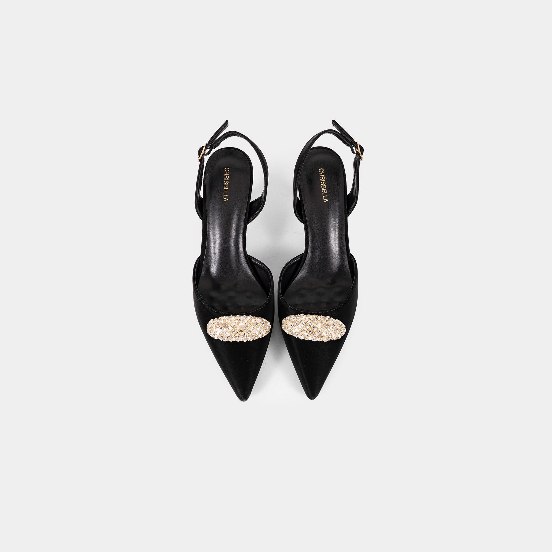 Pointed-Toe Slingback Pumps with Oval Crystal Brooch