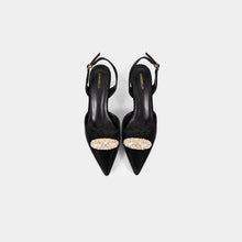 Pointed-Toe Slingback Pumps with Oval Crystal Brooch
