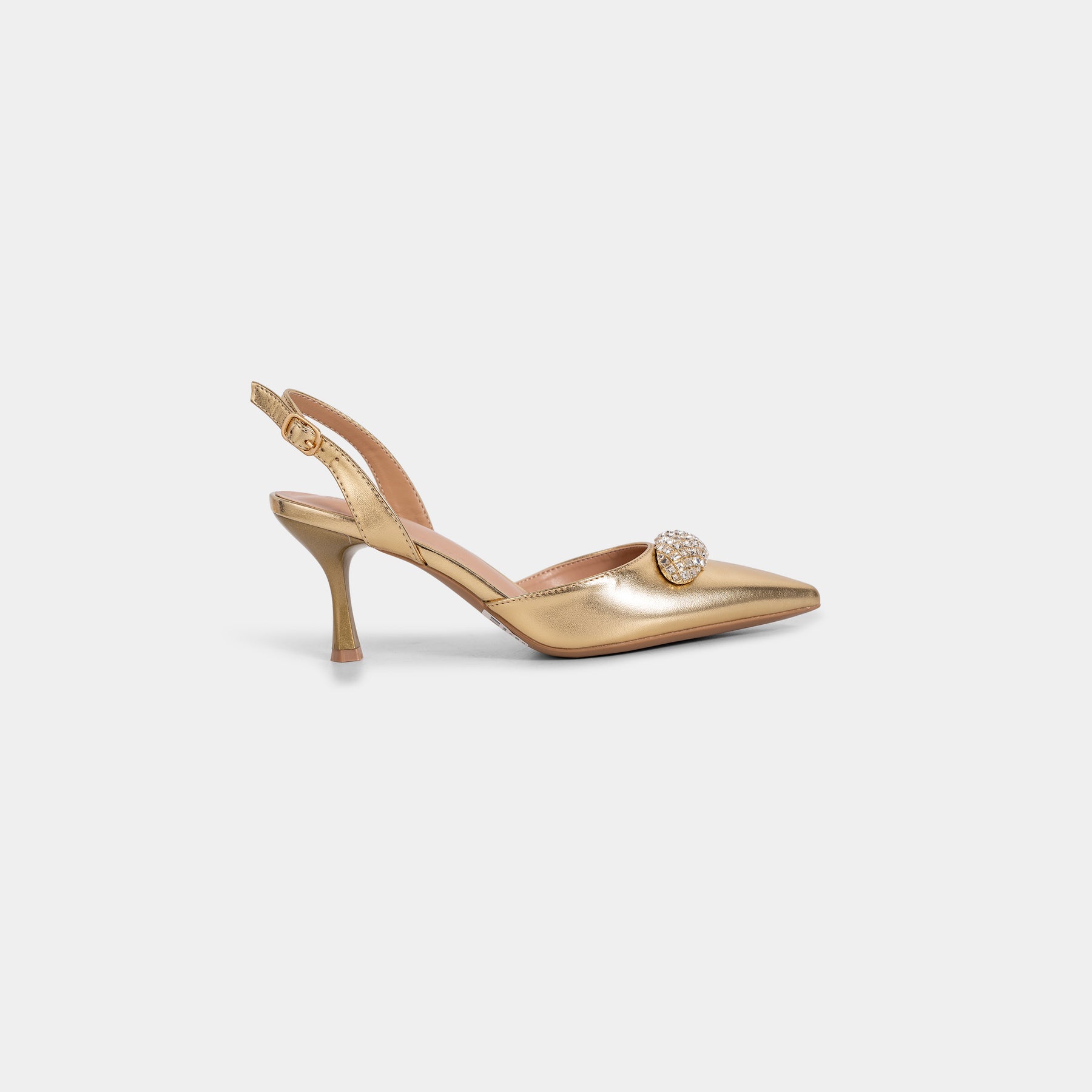 Pointed-Toe Slingback Pumps with Oval Crystal Brooch