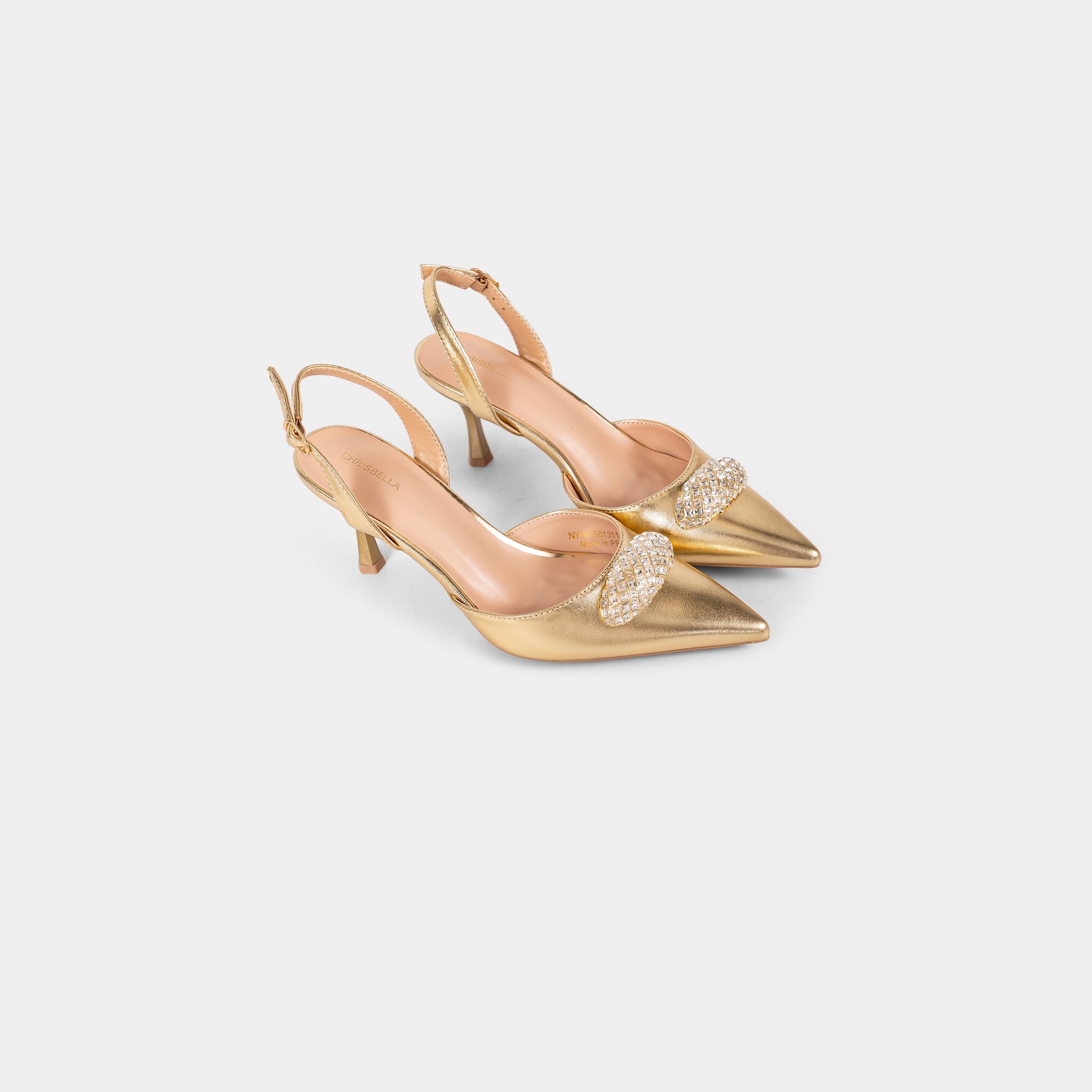 Pointed-Toe Slingback Pumps with Oval Crystal Brooch