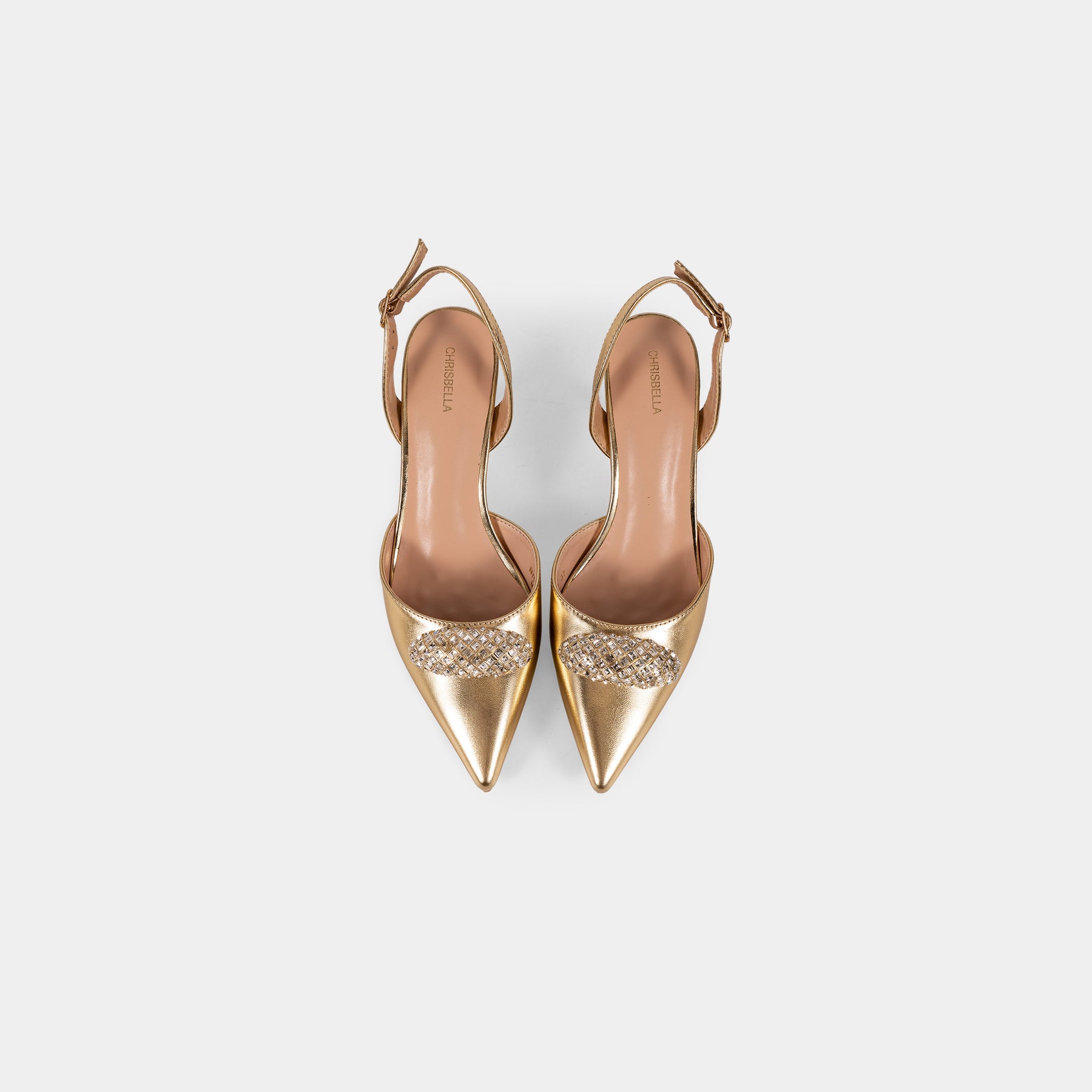 Pointed-Toe Slingback Pumps with Oval Crystal Brooch