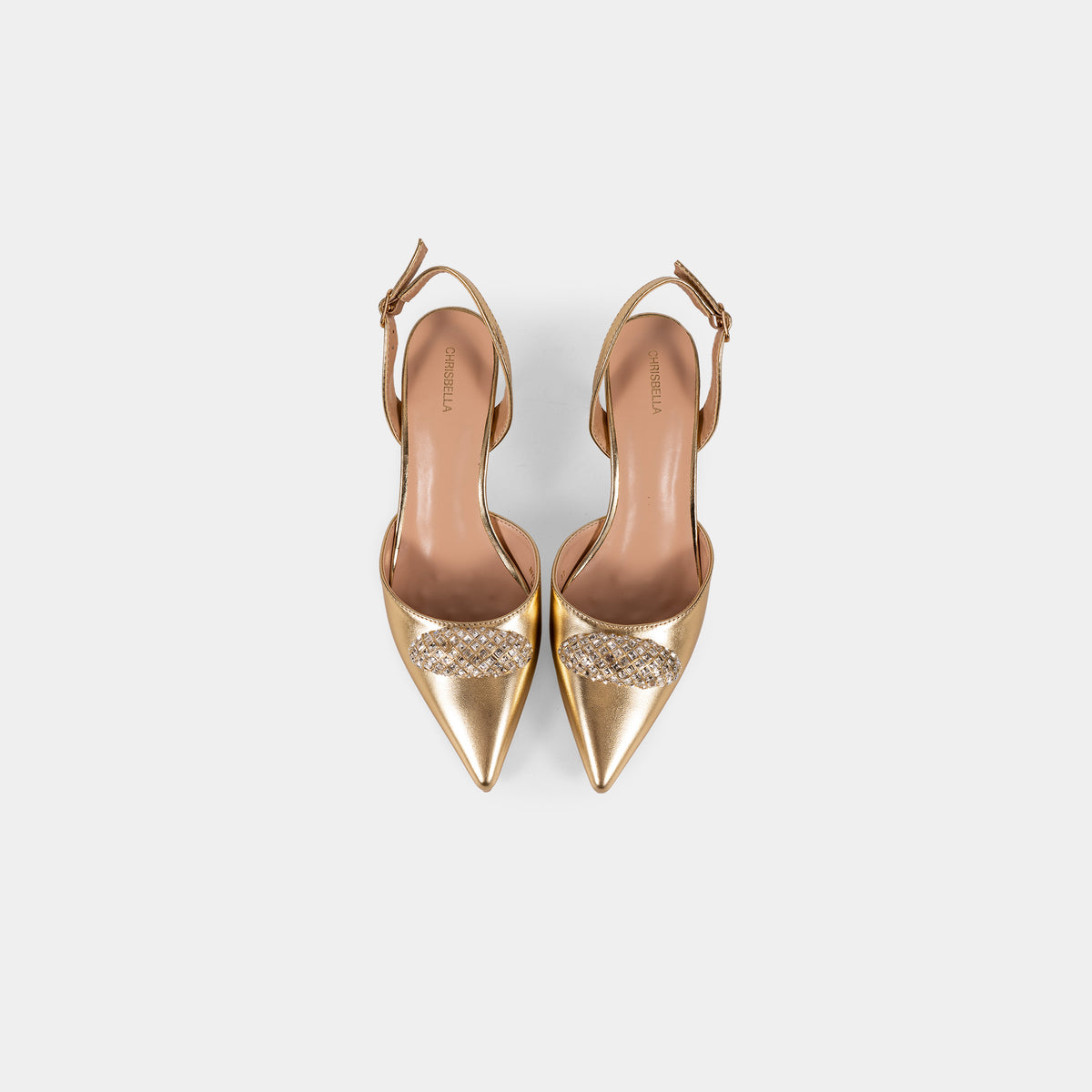 Escarpins Slingback à Bout Pointu avec Broche en Cristaux