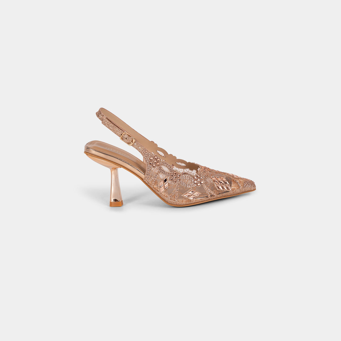 Crystal-Embellished Lace Slingback Pumps