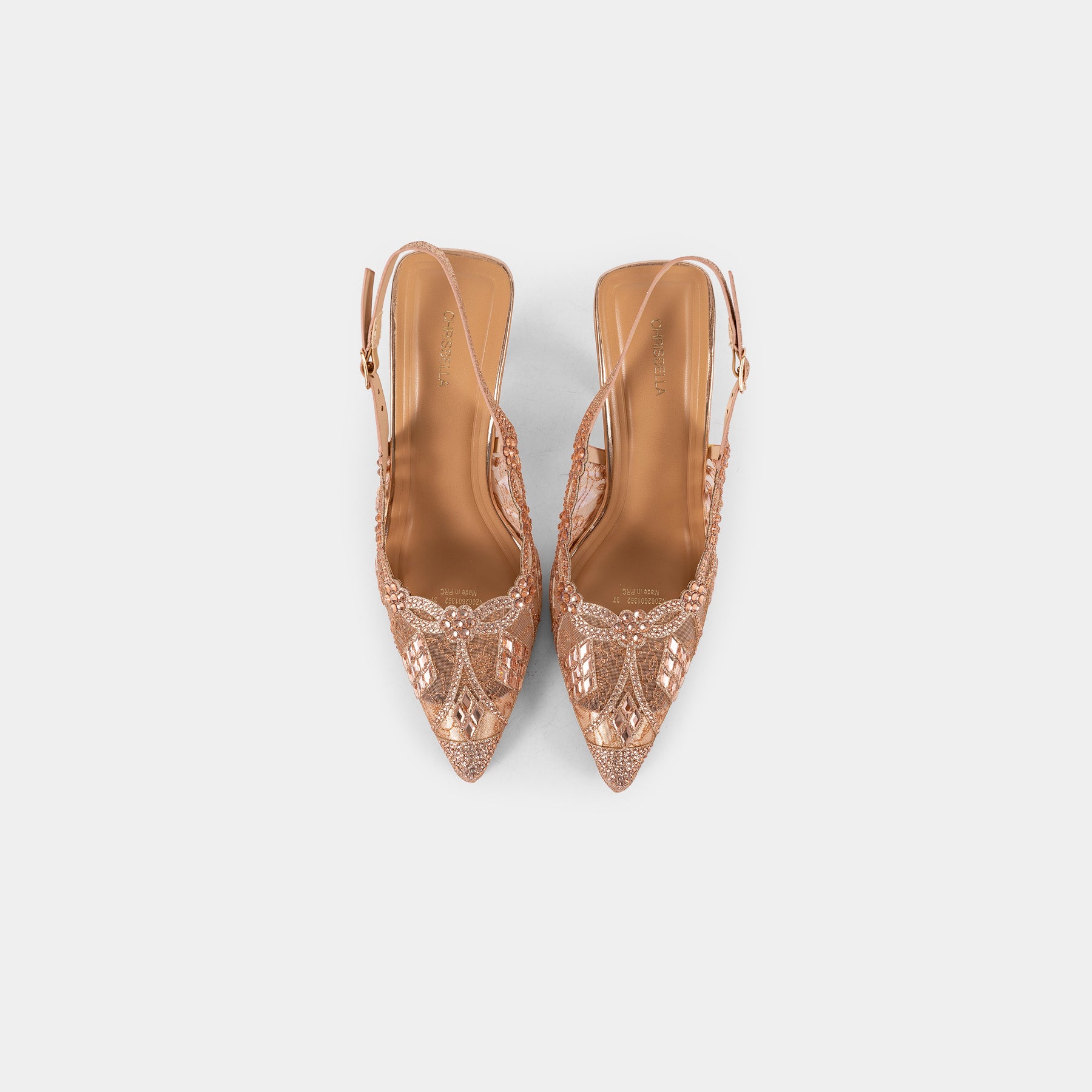Crystal-Embellished Lace Slingback Pumps