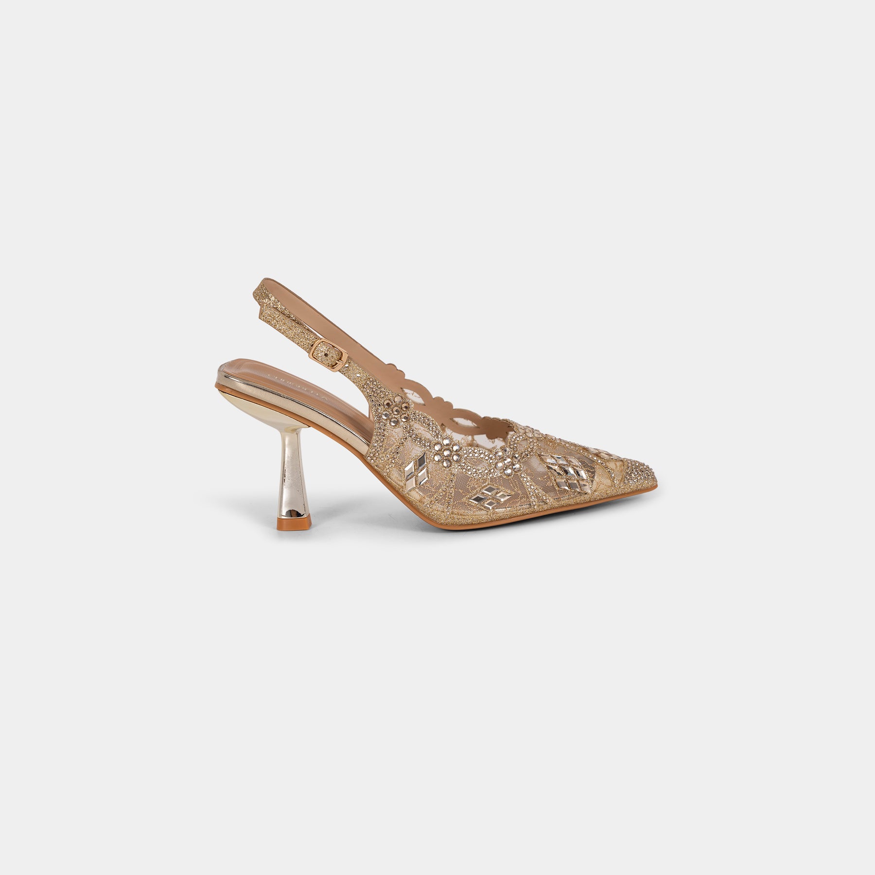 Crystal-Embellished Lace Slingback Pumps