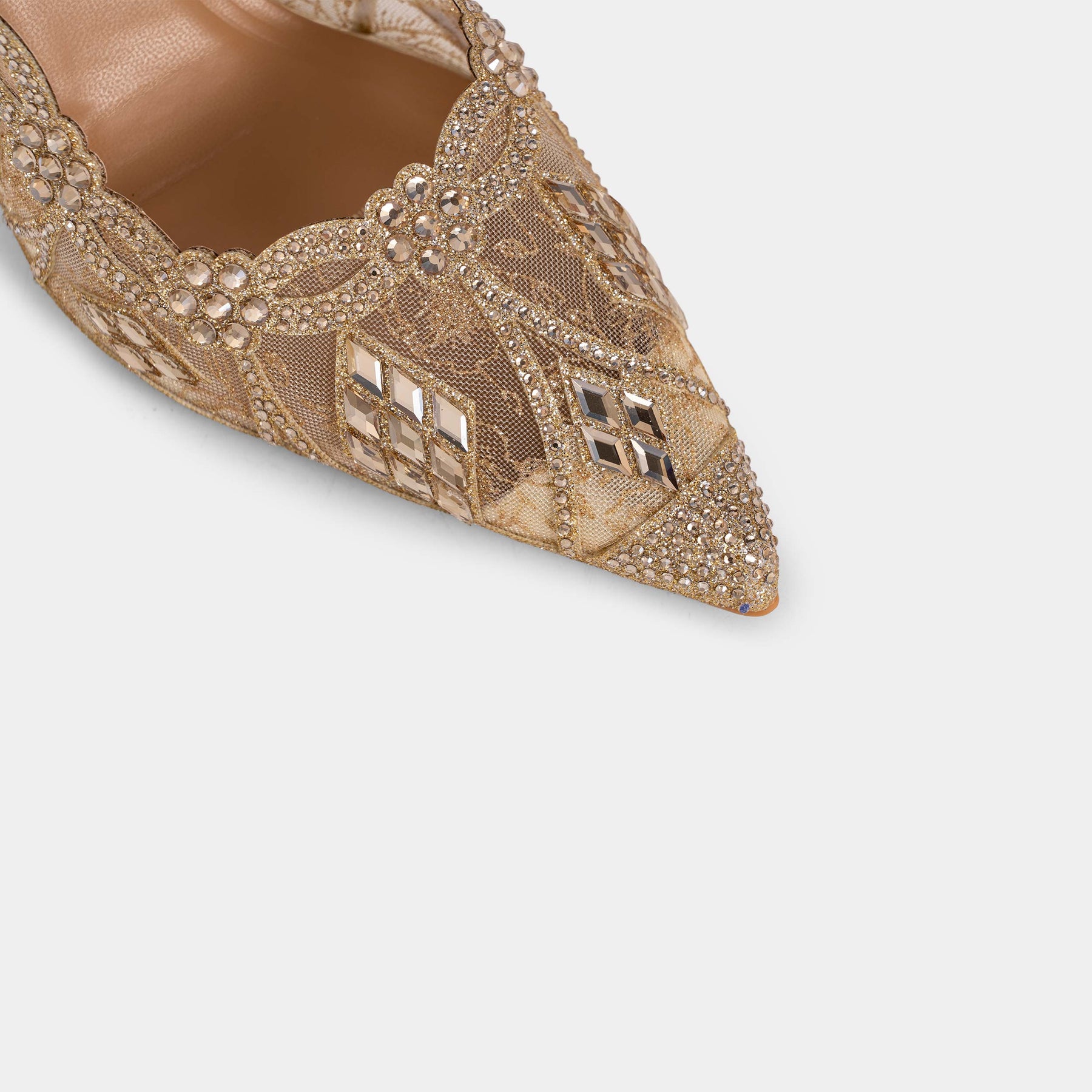Crystal-Embellished Lace Slingback Pumps