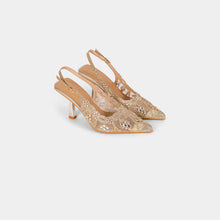 Crystal-Embellished Lace Slingback Pumps