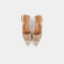 Crystal-Embellished Lace Slingback Pumps