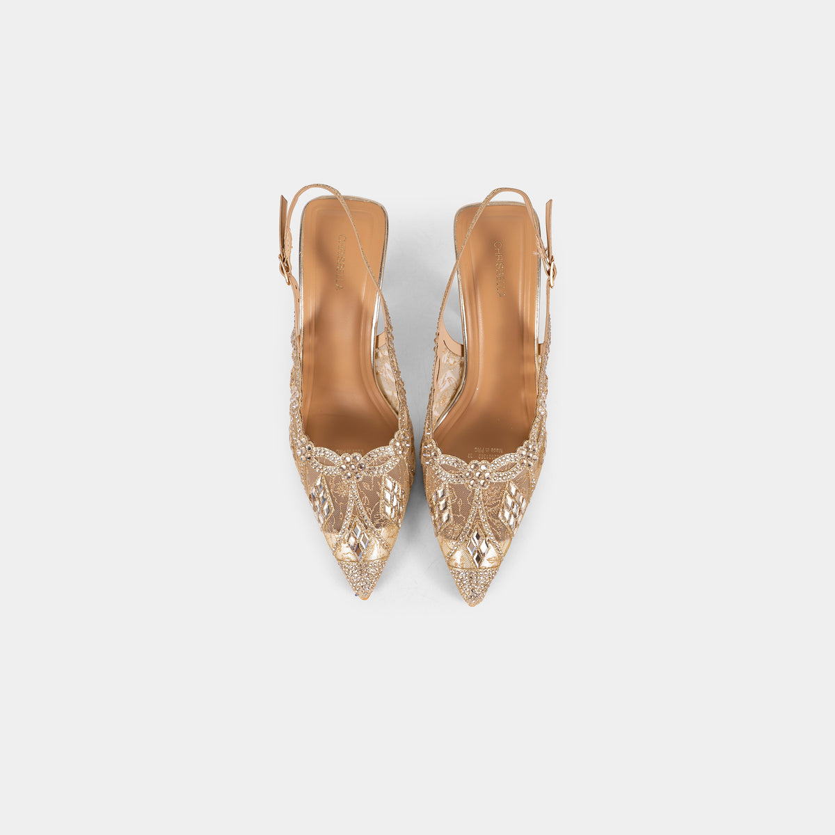 Escarpins Slingback en Dentelle avec Cristaux