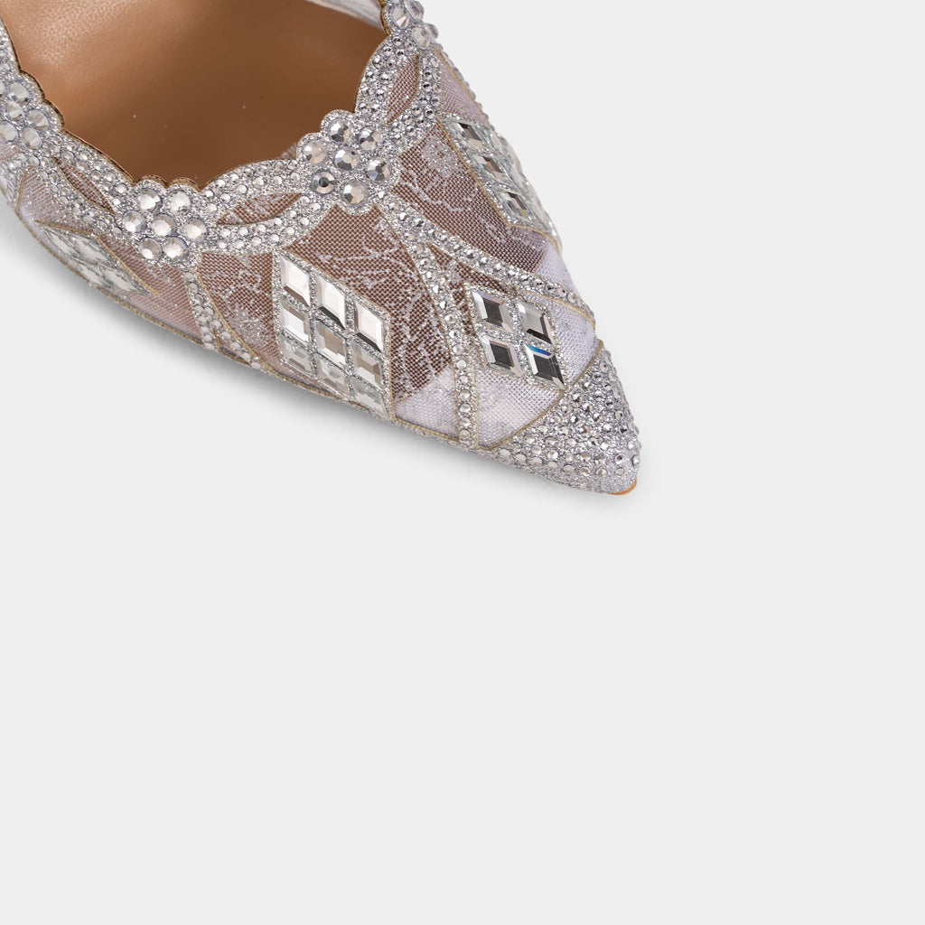 Escarpins Slingback en Dentelle avec Cristaux
