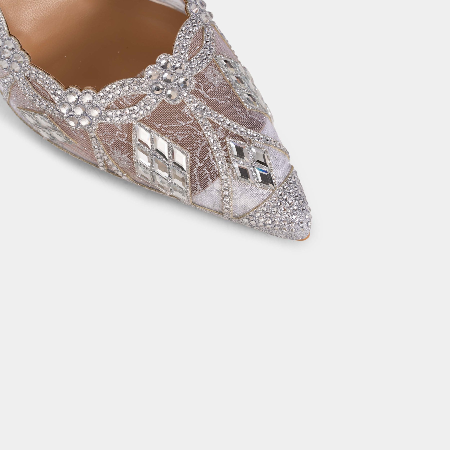 Crystal-Embellished Lace Slingback Pumps