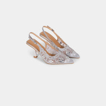 Crystal-Embellished Lace Slingback Pumps