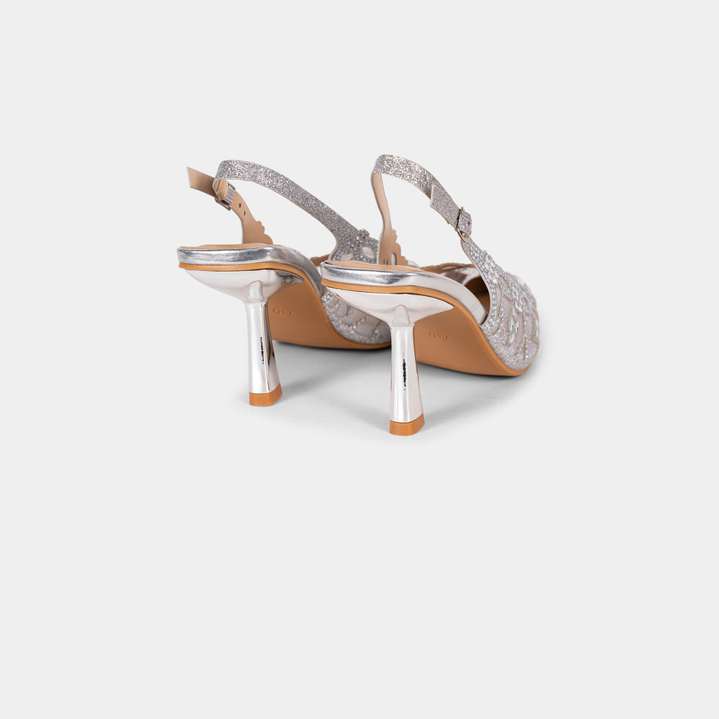 Escarpins Slingback en Dentelle avec Cristaux