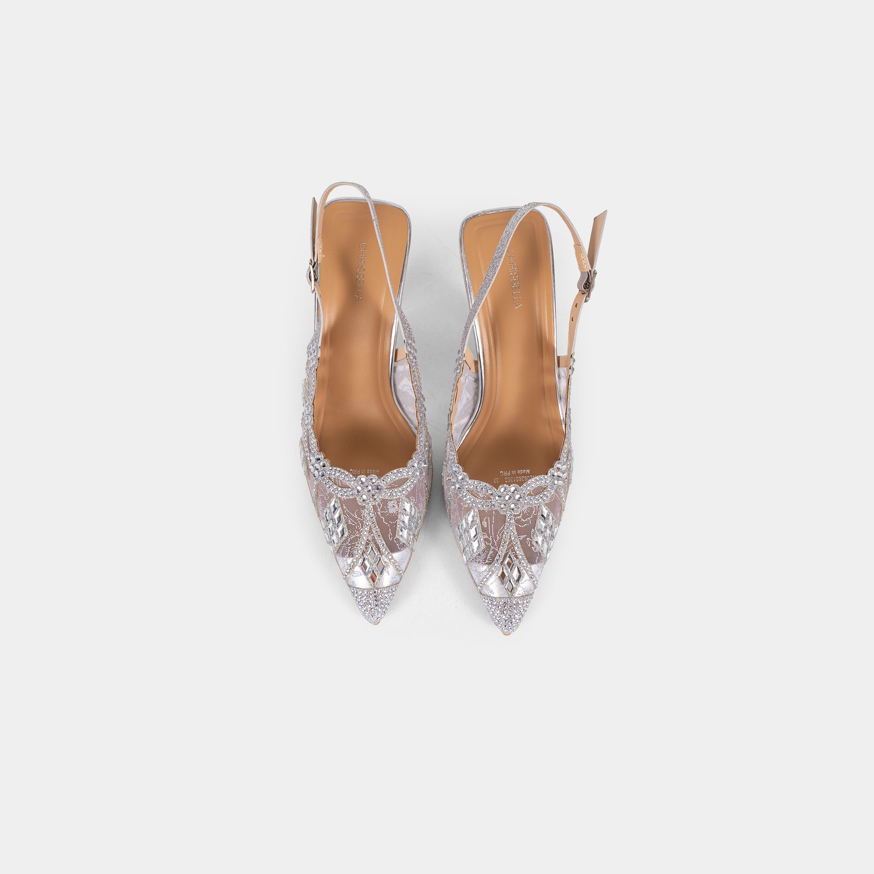 Crystal-Embellished Lace Slingback Pumps