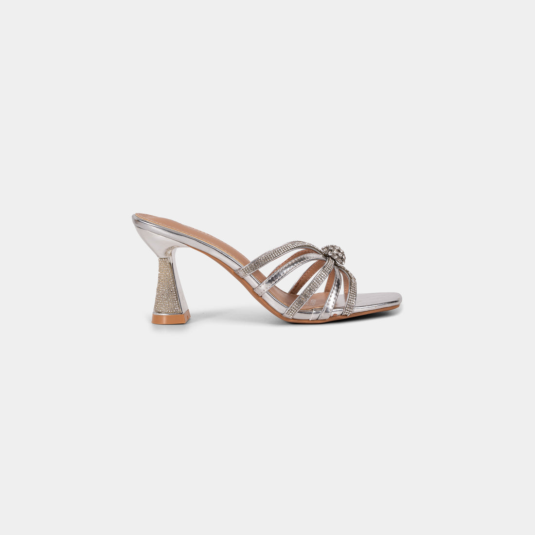 Crystal-Embellished Metallic-Finish Mules with Crystal-Covered Heel