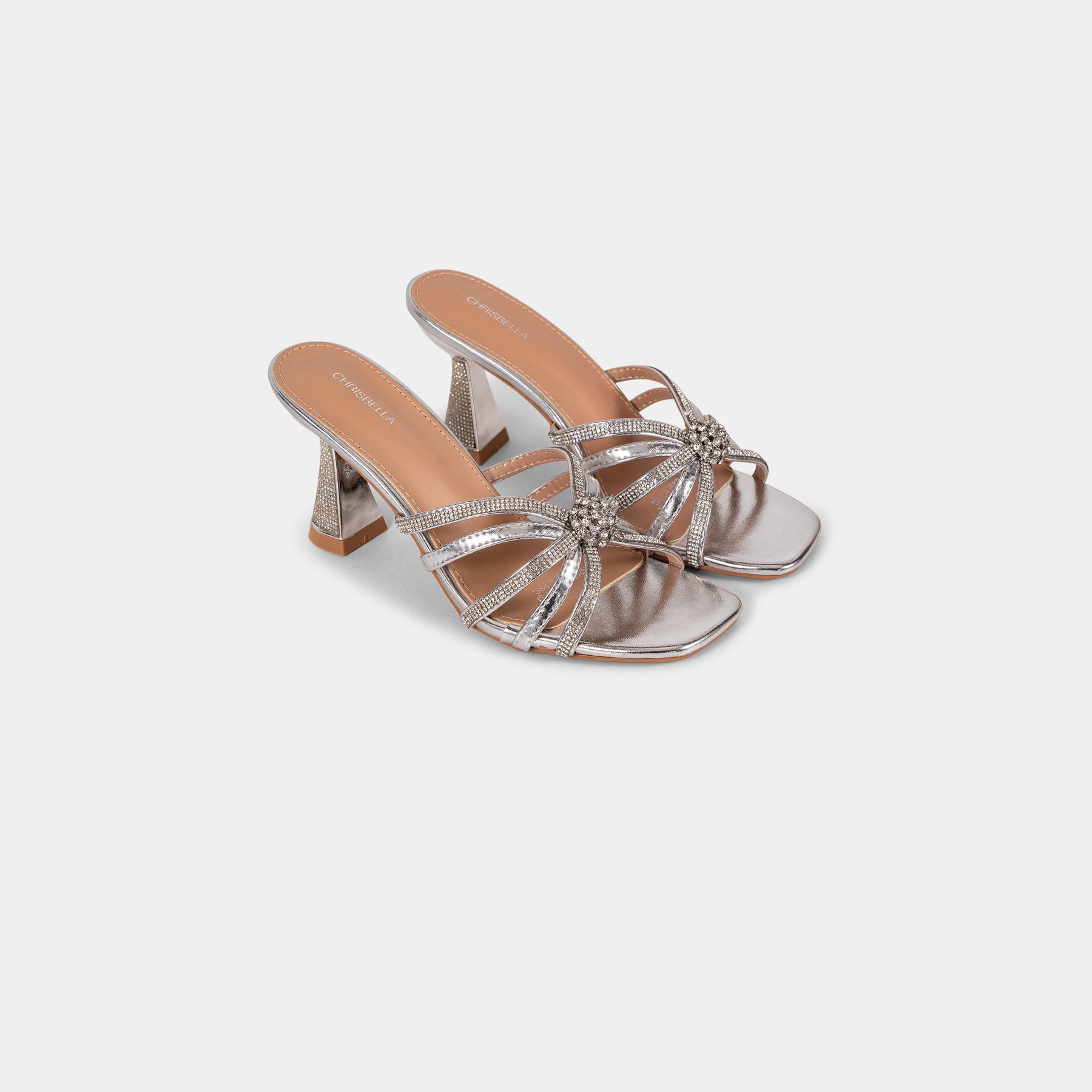 Crystal-Embellished Metallic-Finish Mules with Crystal-Covered Heel