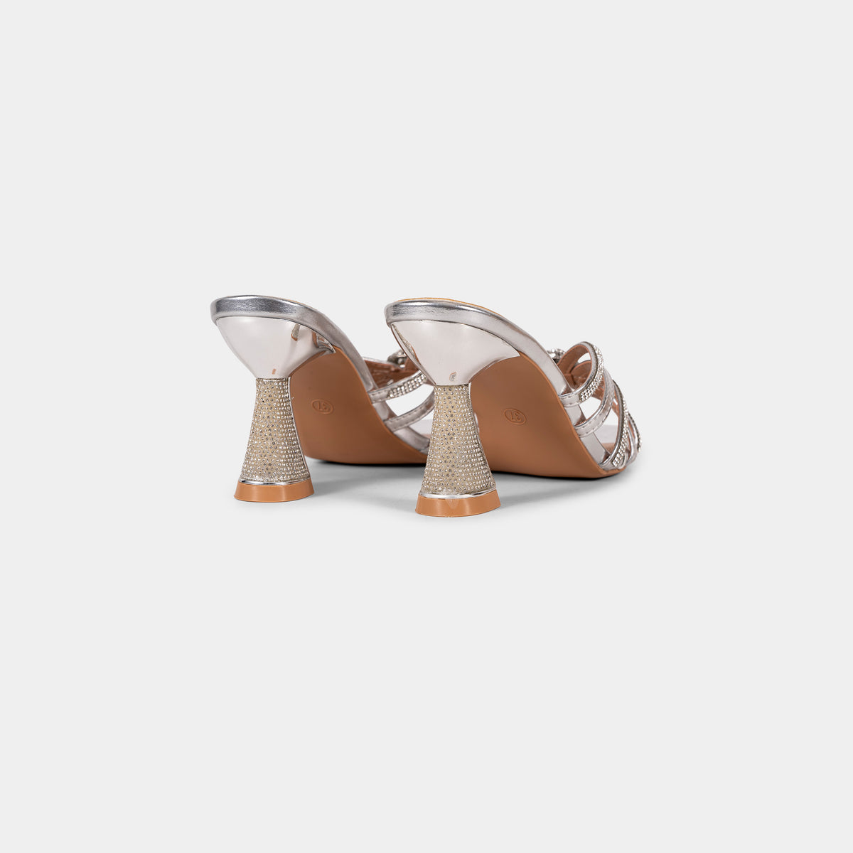 Mules Métallisées à Talon Orné de Cristaux