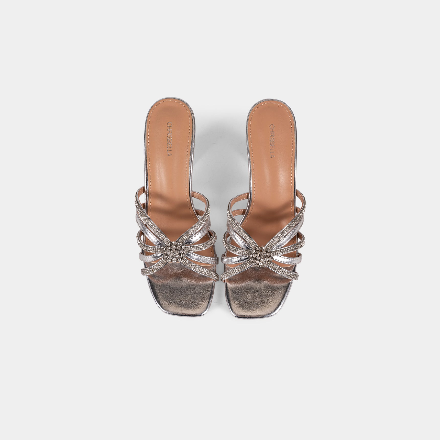 Crystal-Embellished Metallic-Finish Mules with Crystal-Covered Heel