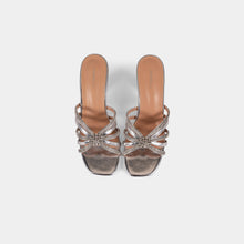 Crystal-Embellished Metallic-Finish Mules with Crystal-Covered Heel