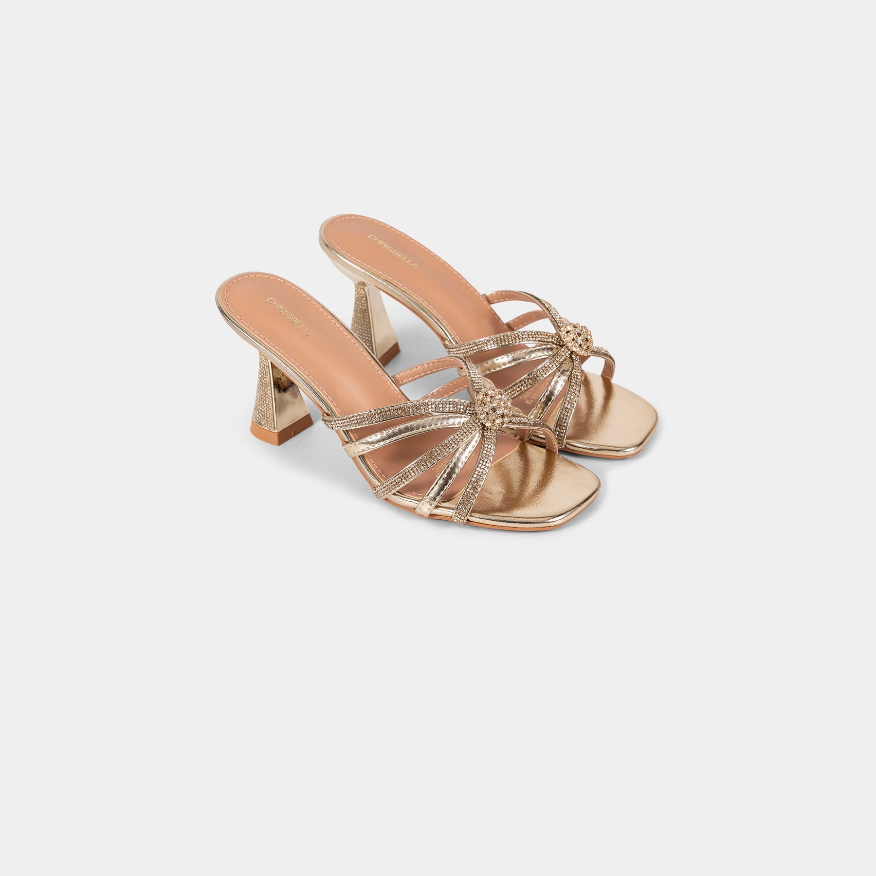 Crystal-Embellished Metallic-Finish Mules with Crystal-Covered Heel