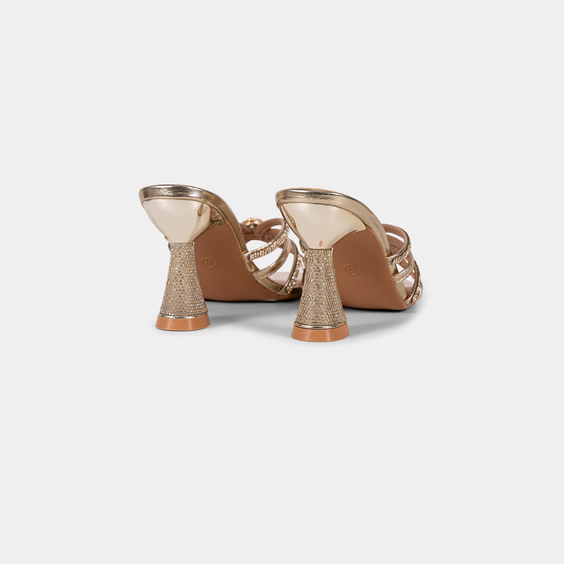 Crystal-Embellished Metallic-Finish Mules with Crystal-Covered Heel