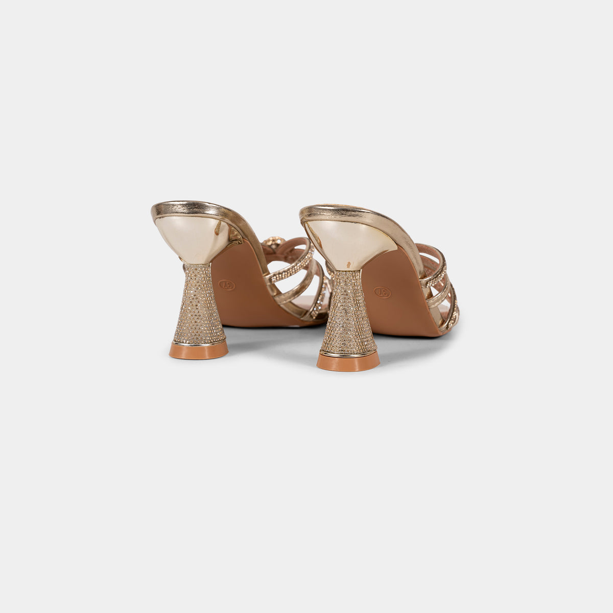 Mules Métallisées à Talon Orné de Cristaux