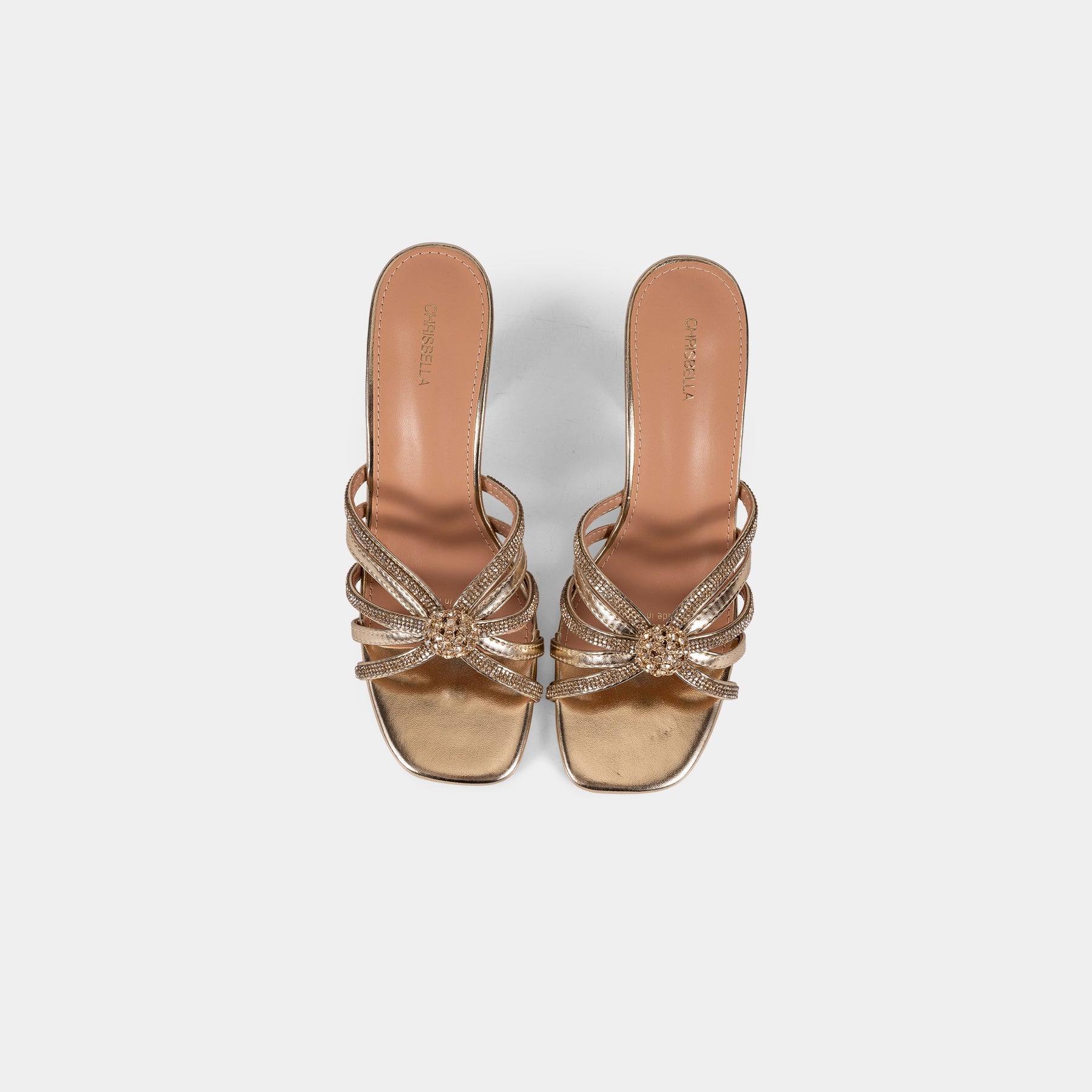Crystal-Embellished Metallic-Finish Mules with Crystal-Covered Heel
