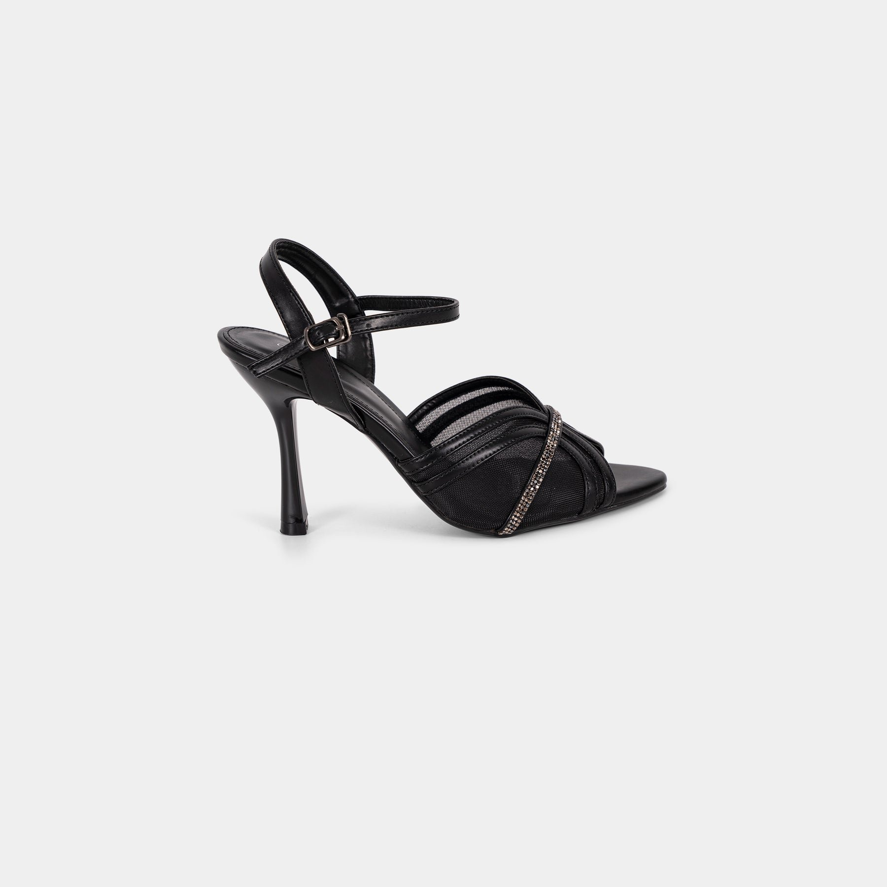 Crystal-Trimmed Sheer Mesh Ankle-Strap Sandals